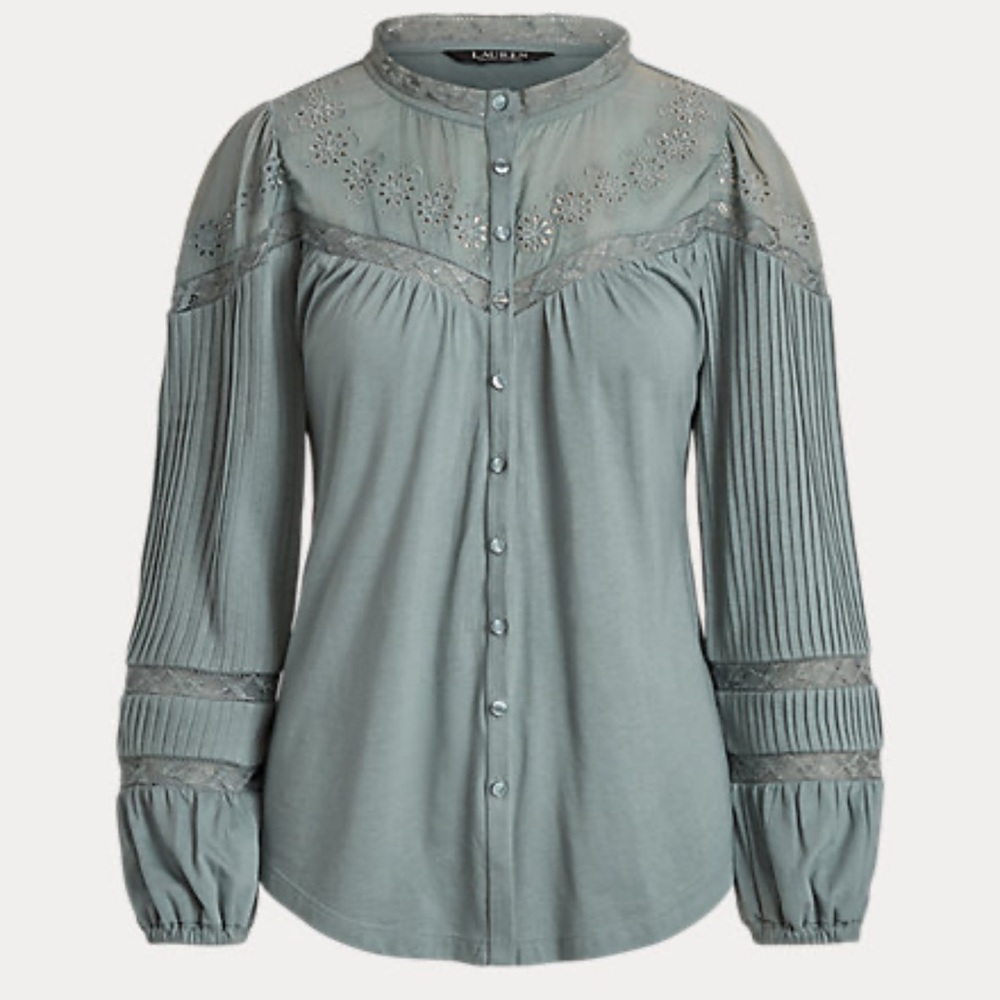 Lauren Ralph Lauren Eyelet-Embroidered Cotton-Blend Top